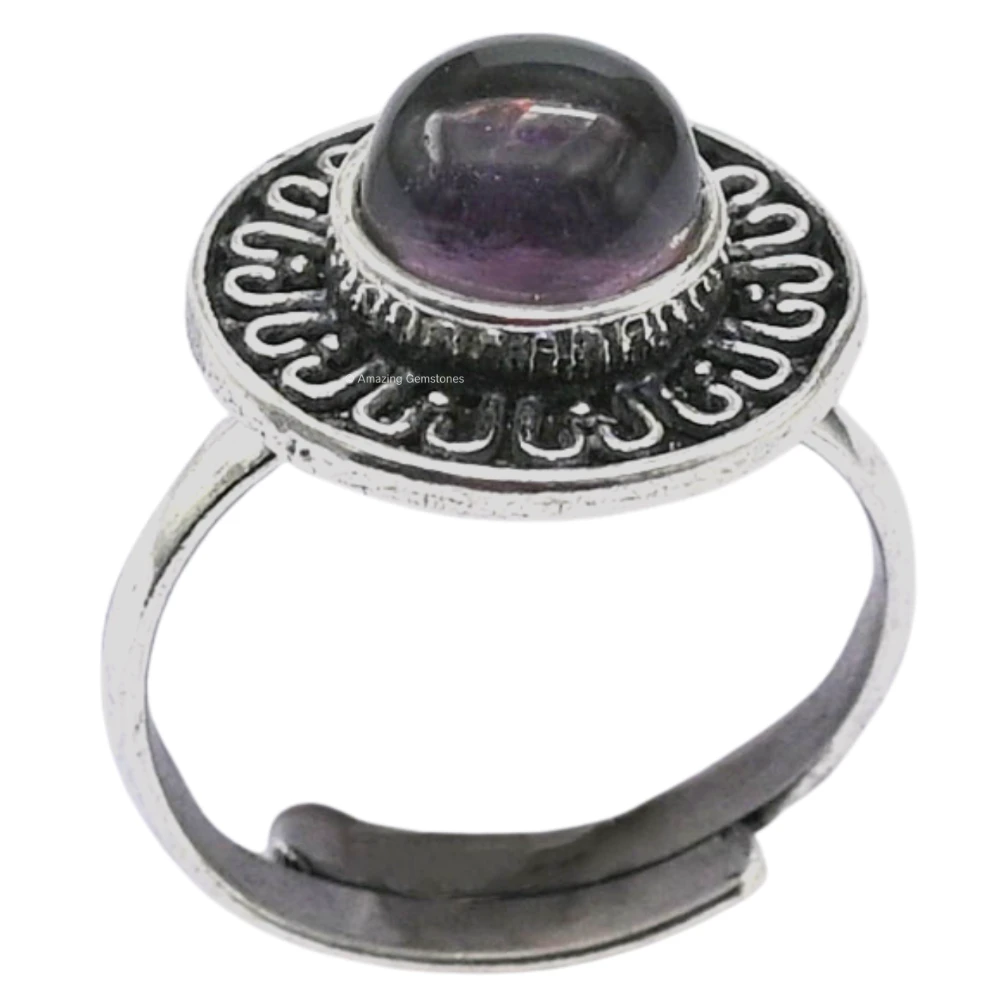 Amethyst Crystal Bead Ring (Silver)