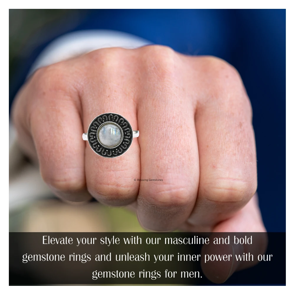 Rainbow Moonstone Crystal Bead Ring (Silver)