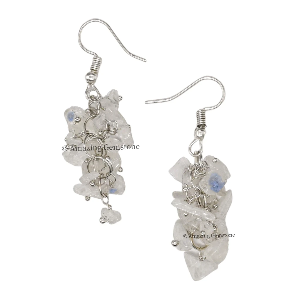 Rainbow Moonstone Crystal Earrings (Silver)