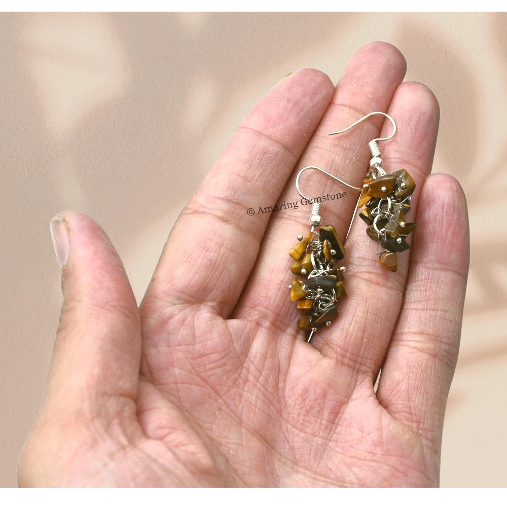 Tiger Eye Crystal Earrings (Silver)