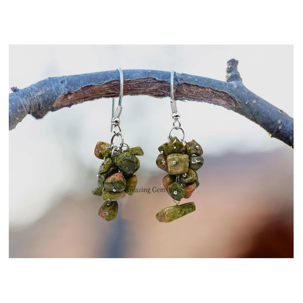 Unakite Crystal Earrings (Silver)