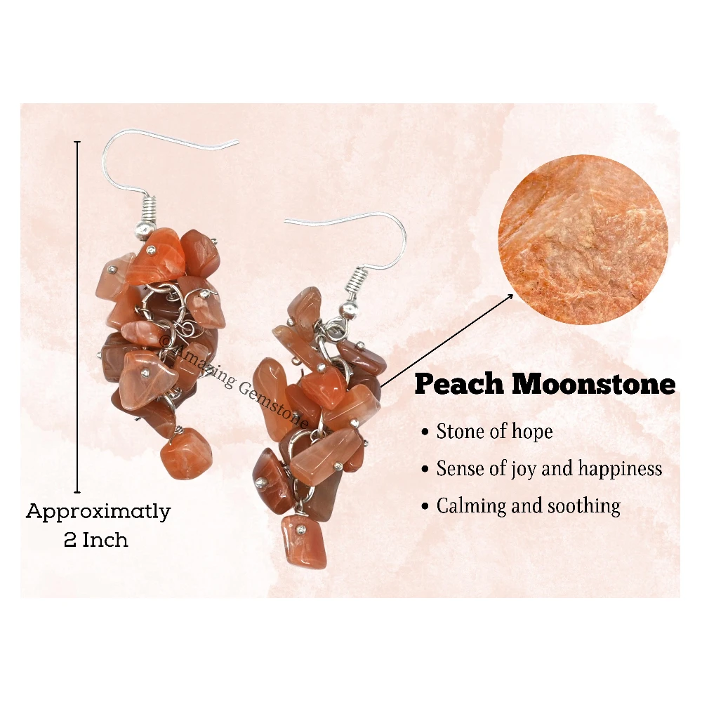 Peach Moonstone Crystal Earrings (Silver)