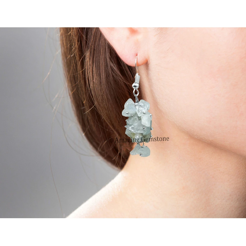 Aquamarine Crystal Earrings (Silver)