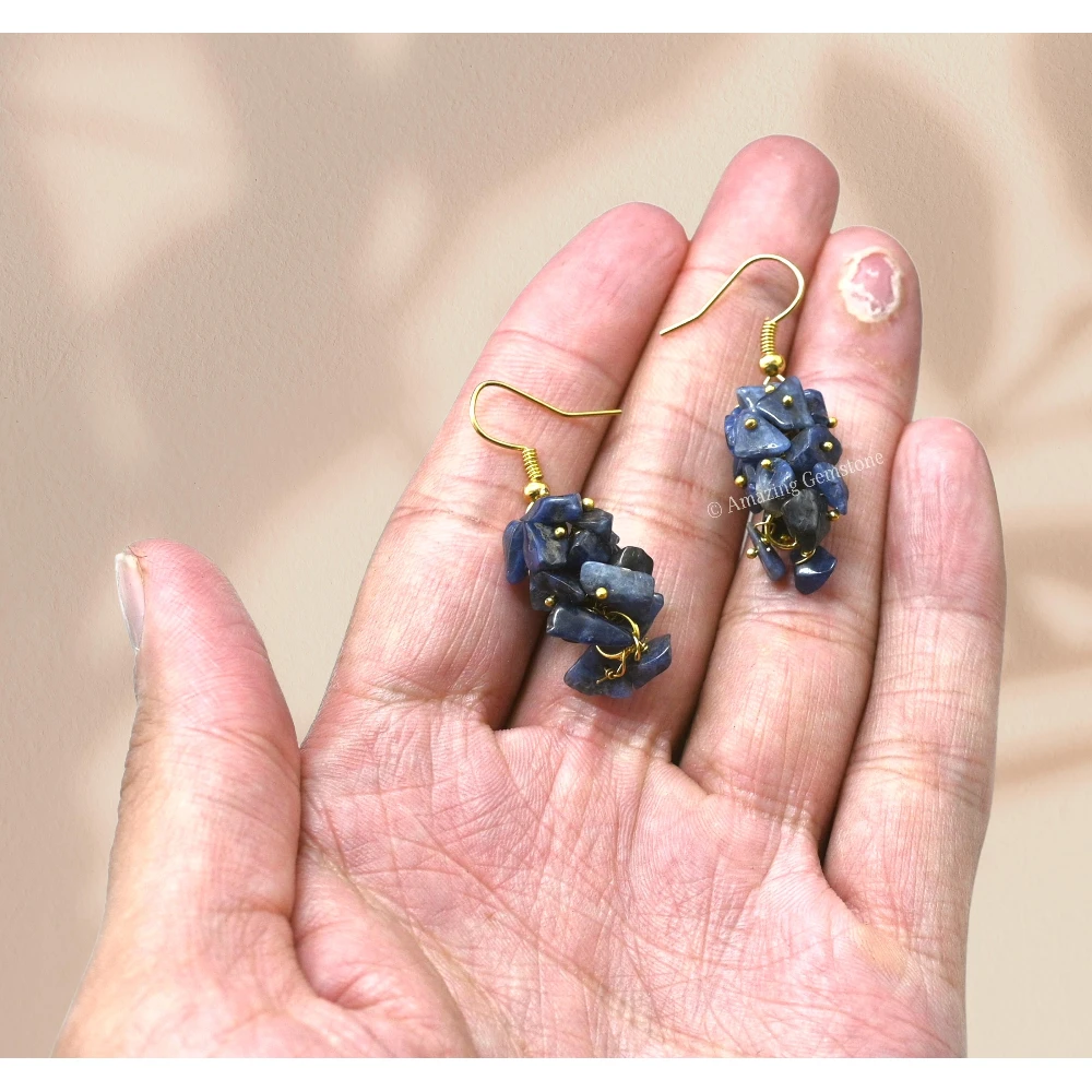 Lapis Lazuli Crystal Earrings (Gold)