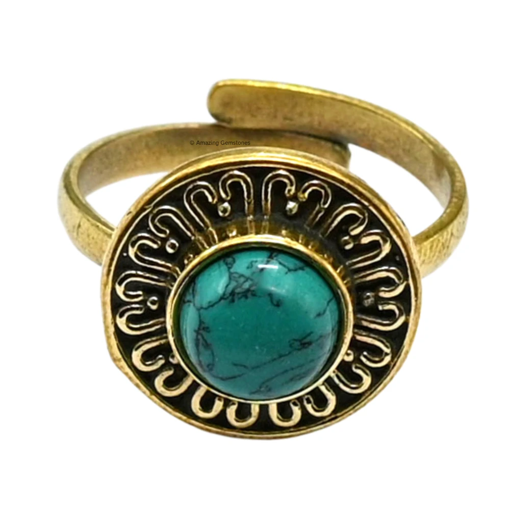 Turquoise Crystal Bead Ring (Gold)