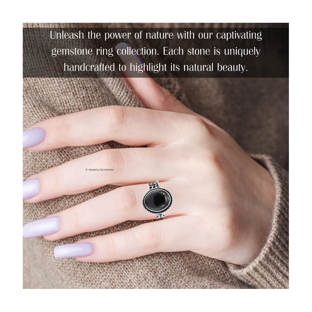 Black Onyx Crystal Ring (Silver)