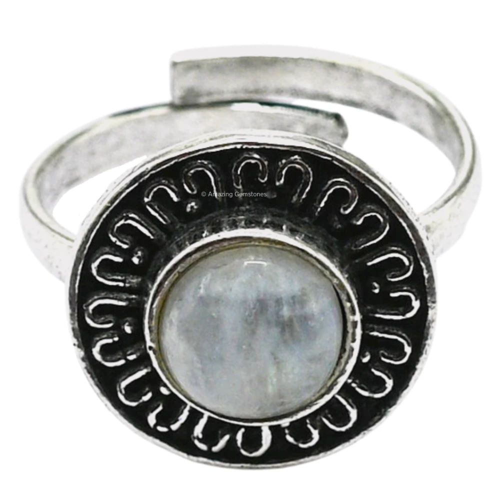Rainbow Moonstone Crystal Bead Ring (Silver)