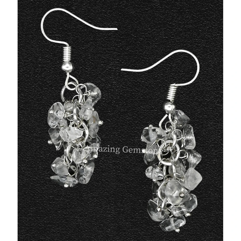 Clear Quartz Crystal Earrings (Silver)