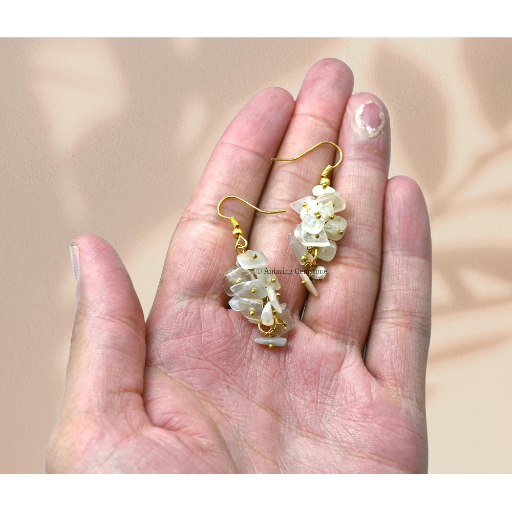 White Moonstone Crystal Earrings (Gold)