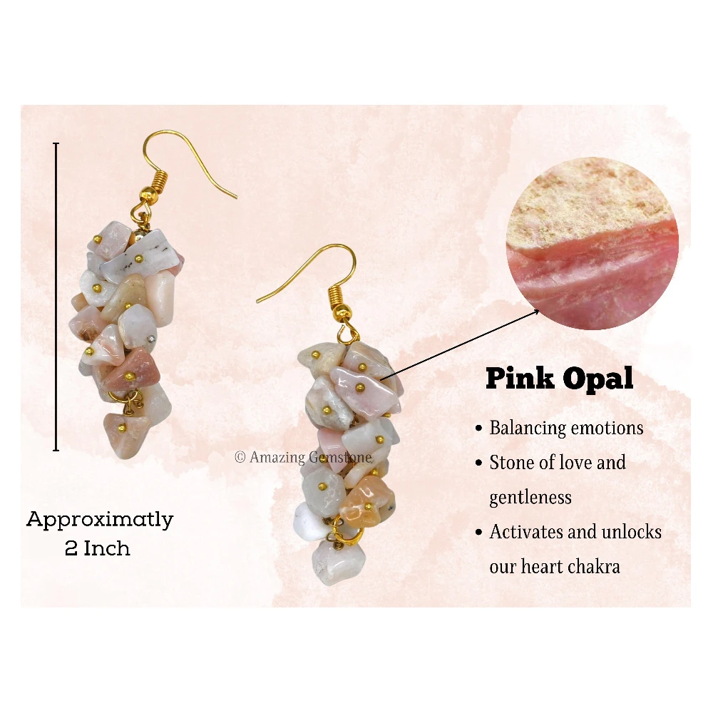 Pink Opal Crystal Earrings (Gold)