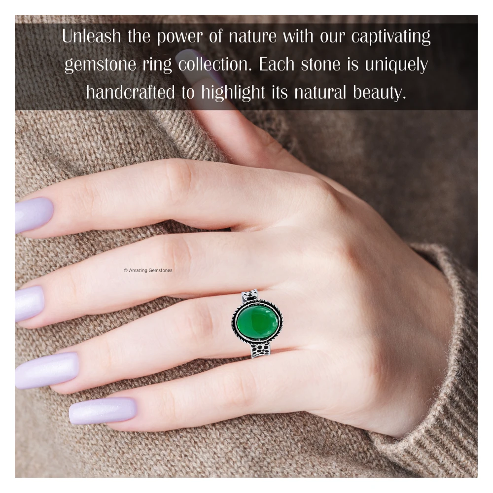 Green Onyx Crystal Ring (Silver)