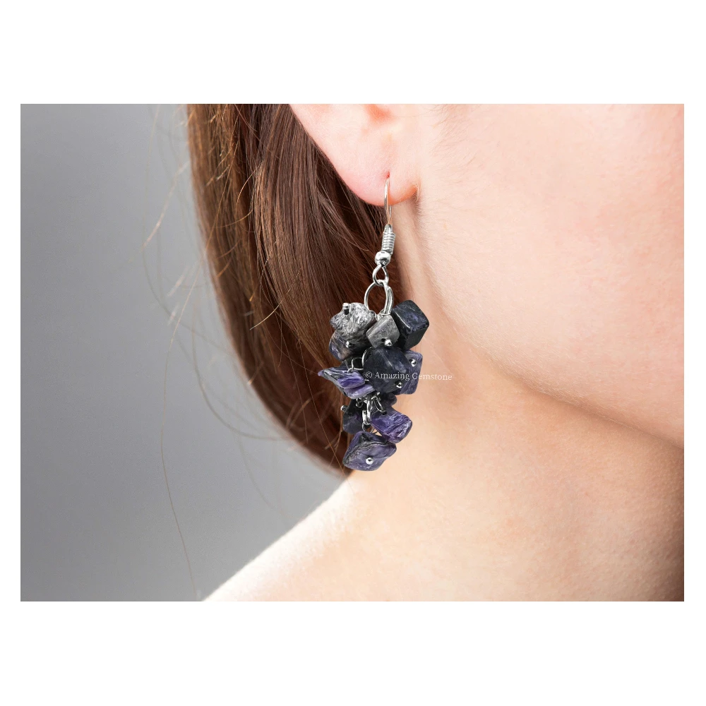 Charoite Crystal Earrings (Silver)