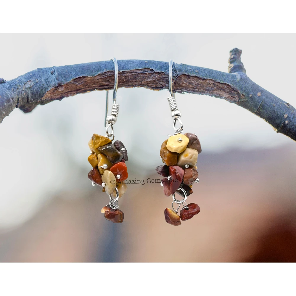 Mookaite Jasper Crystal Earrings (Silver)