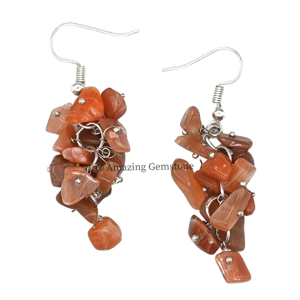 Peach Moonstone Crystal Earrings (Silver)