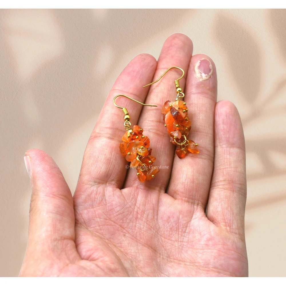 Carnelian Crystal Earrings (Gold)