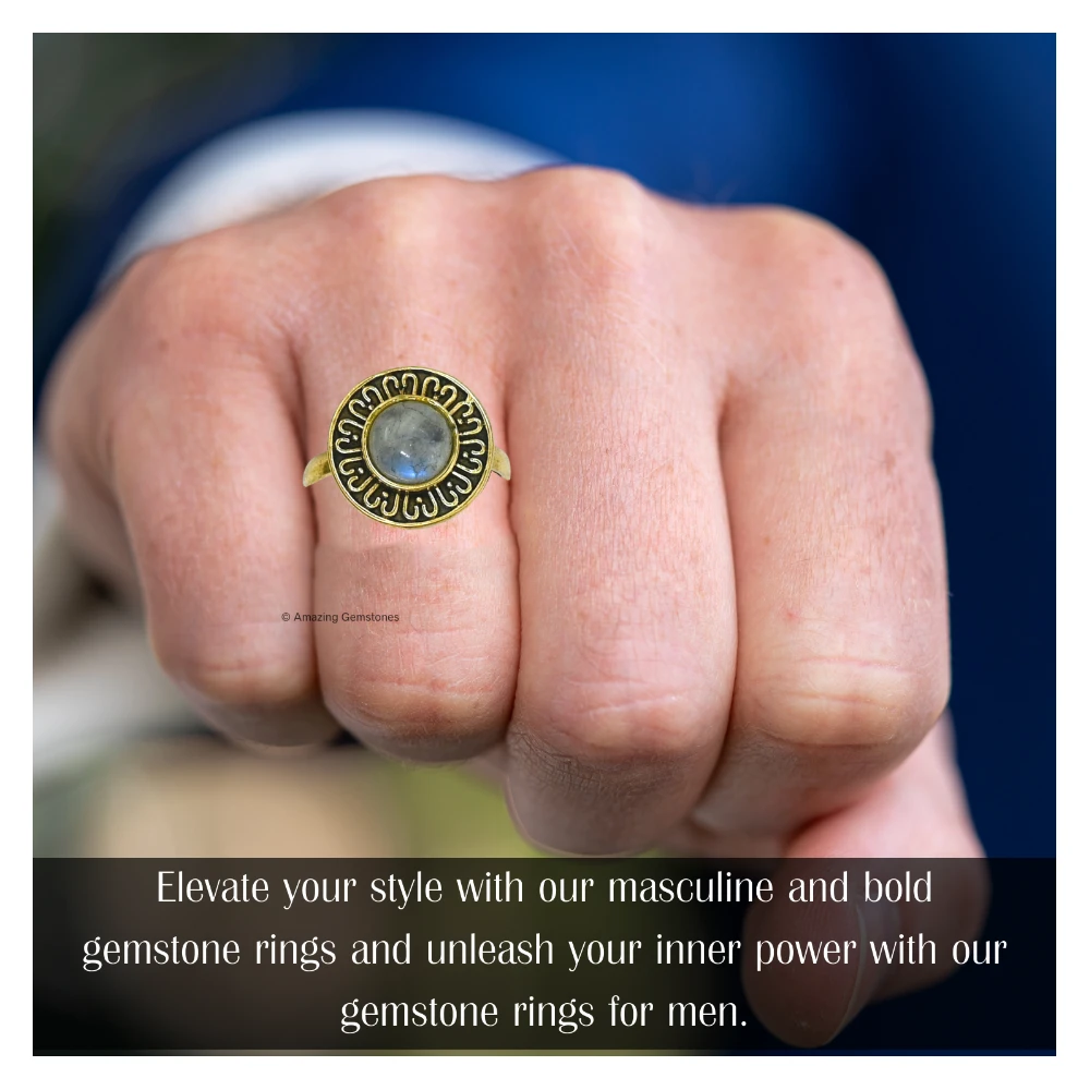 Rainbow Moonstone Crystal Bead Ring (Gold)