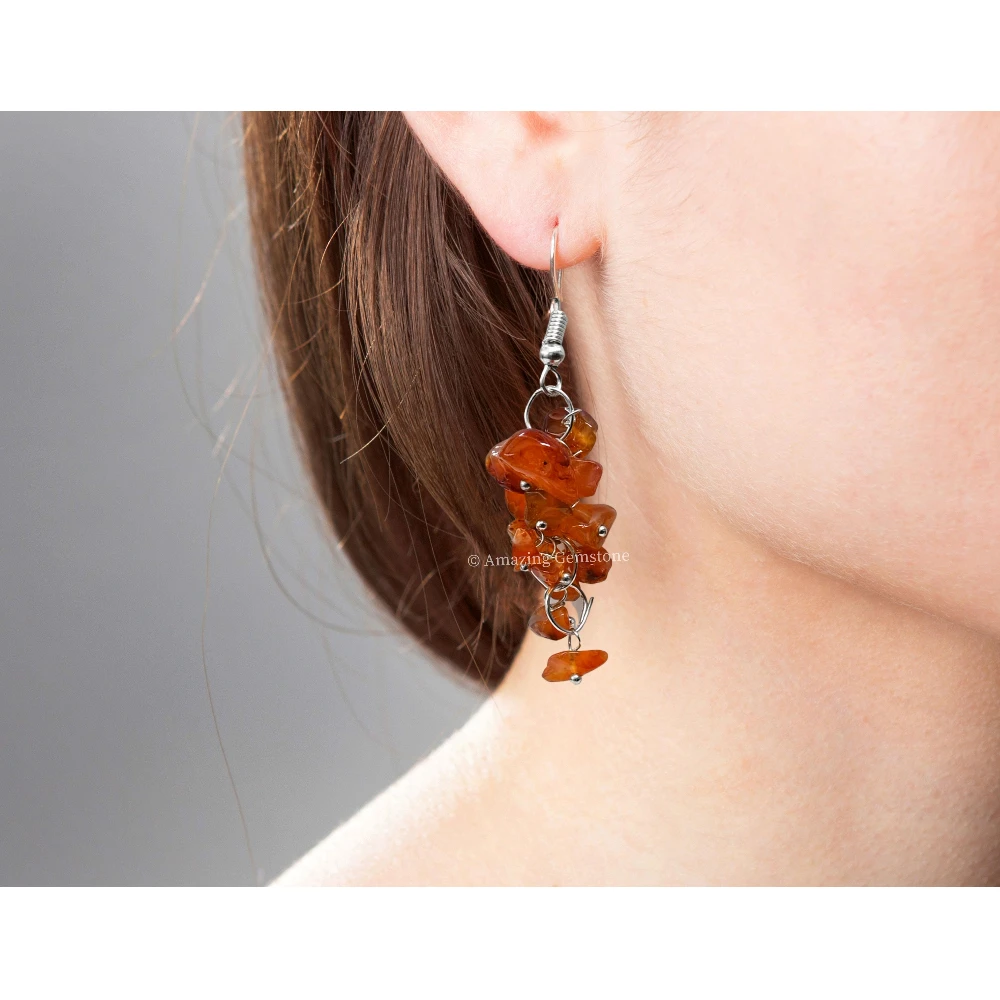 Carnelian Crystal Earrings (Silver)