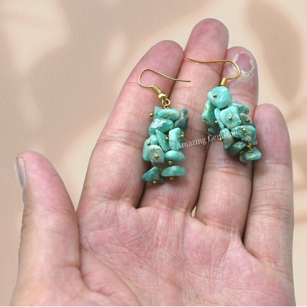 Amazonite Crystal Earrings (Gold)