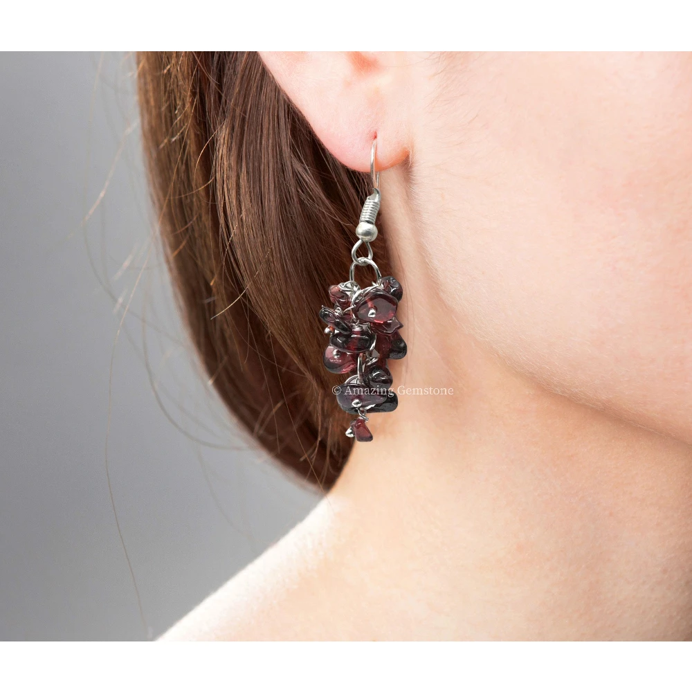 Garnet Crystal Earrings (Silver)