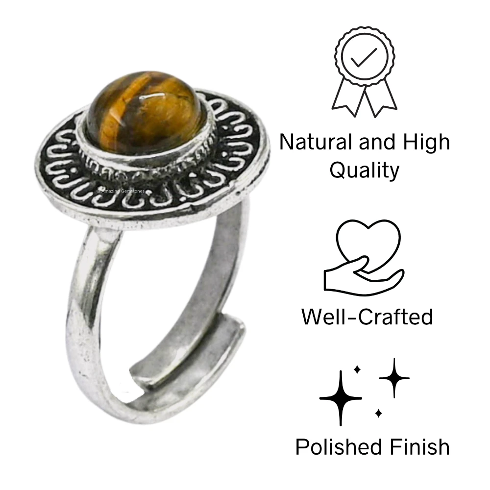 Tiger Eye Crystal Bead Ring (Silver)
