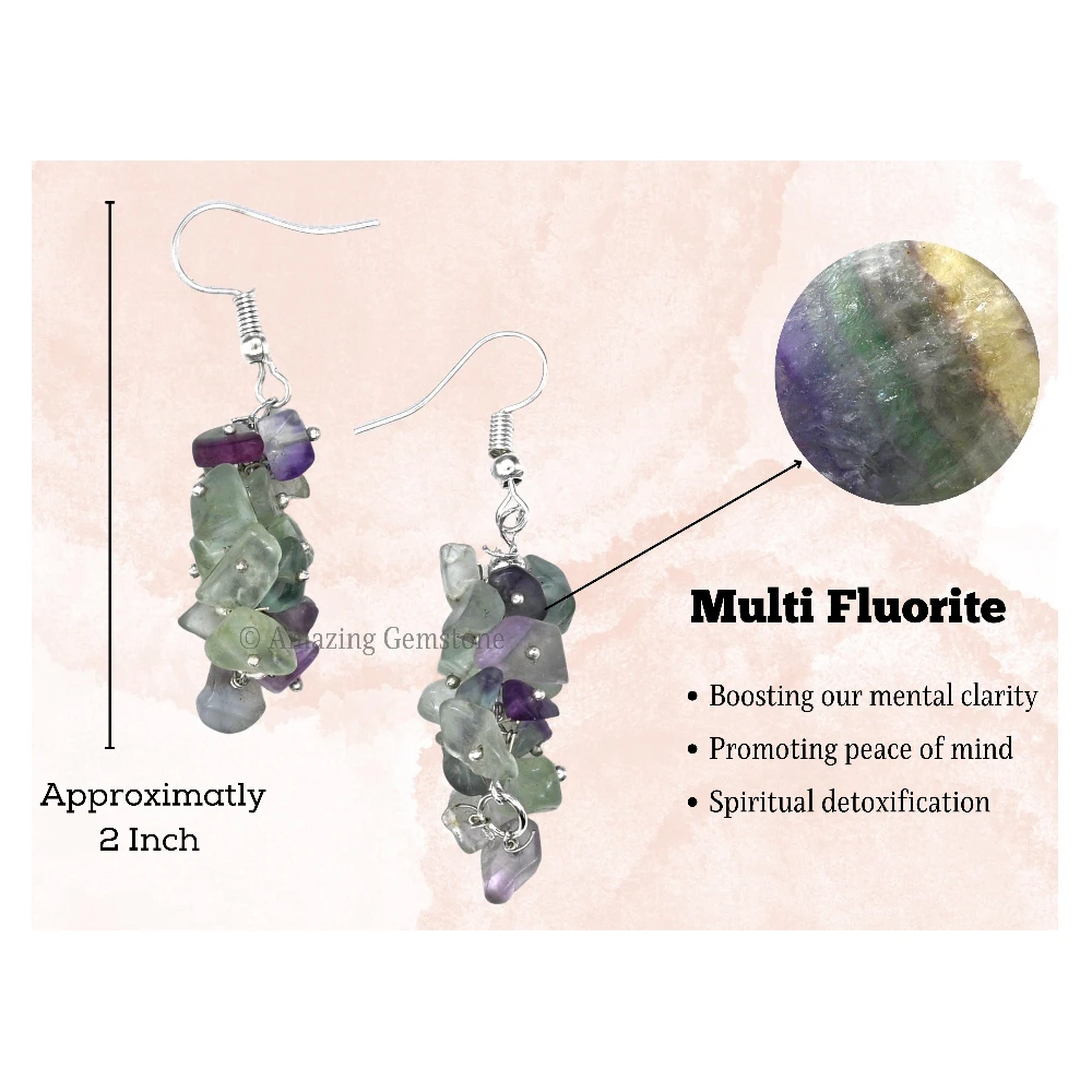 Multi Fluorite Crystal Earrings (Silver)