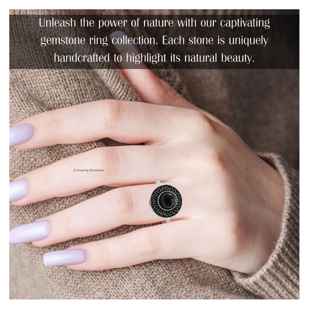 Black Onyx Crystal Bead Ring (Silver)
