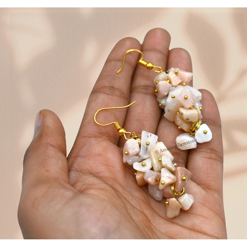 Pink Opal Crystal Earrings (Gold)
