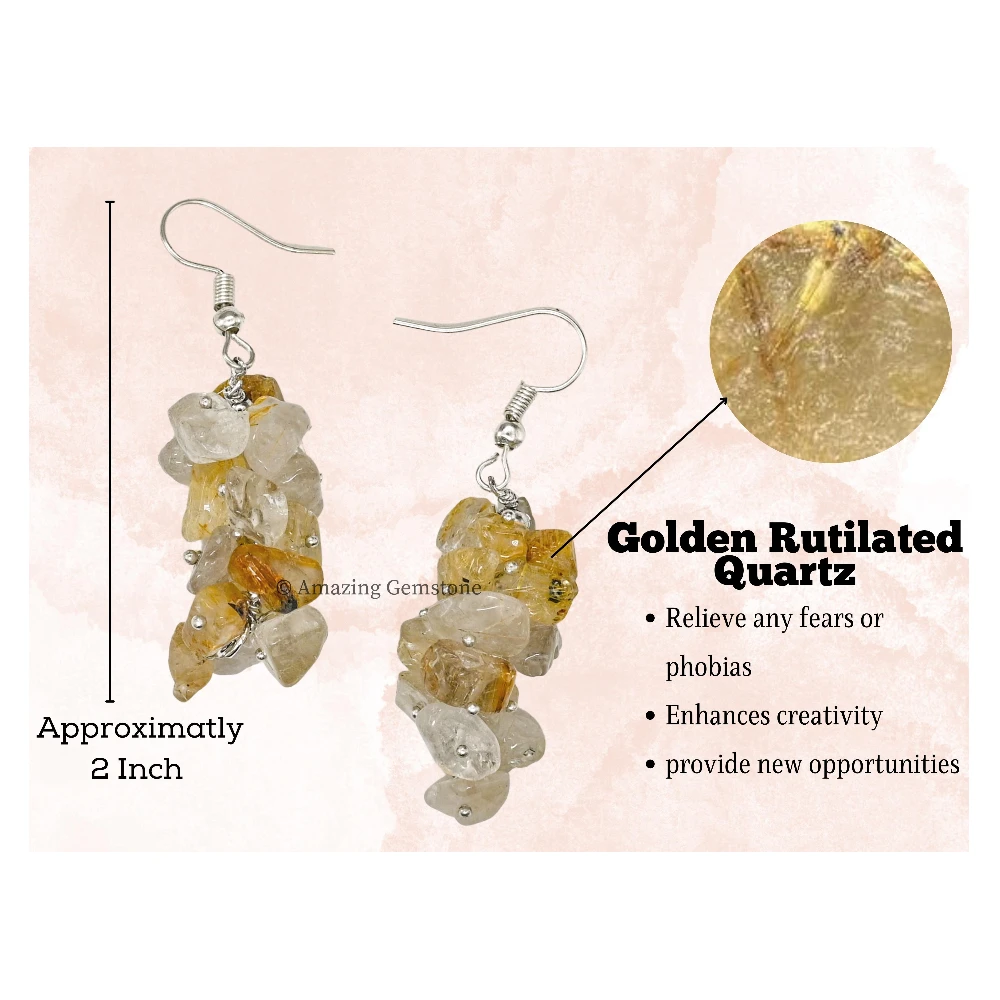 Golden Rutilated Quartz Crystal Earrings (Silver)