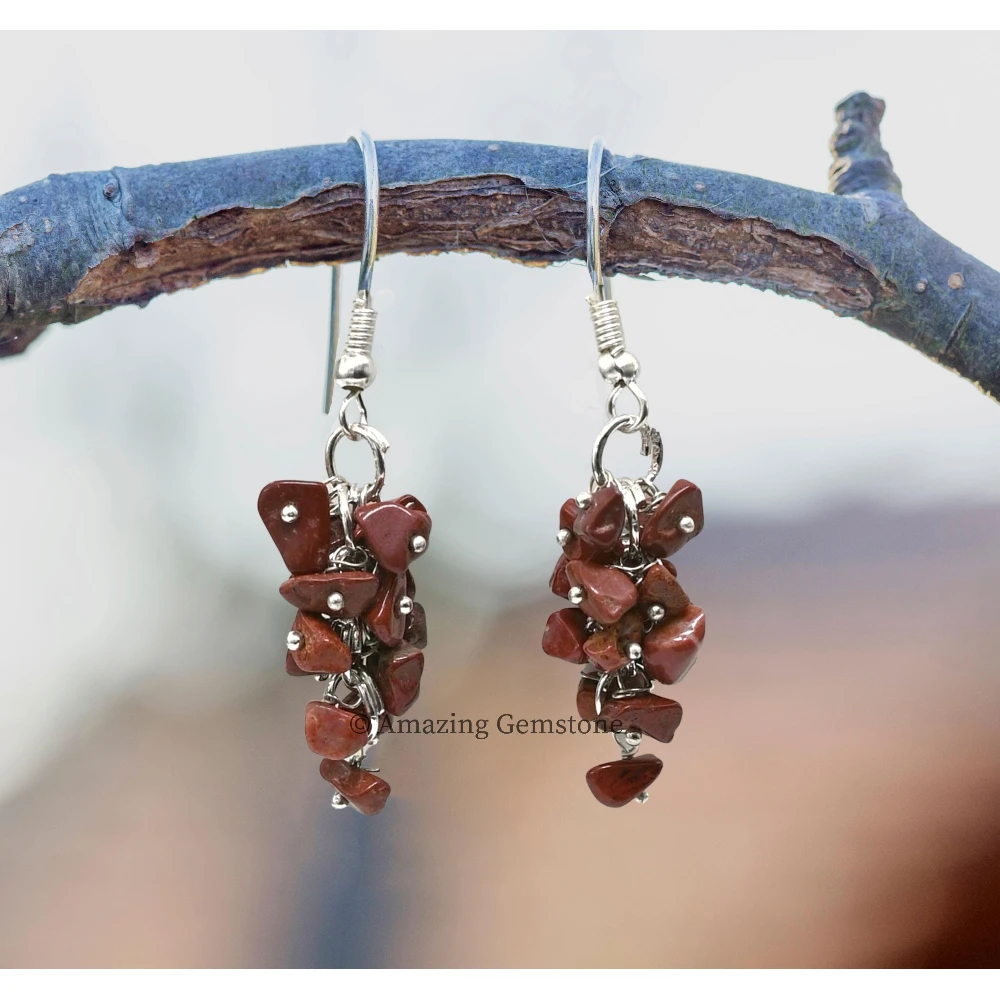 Red Jasper Crystal Earrings (Silver)