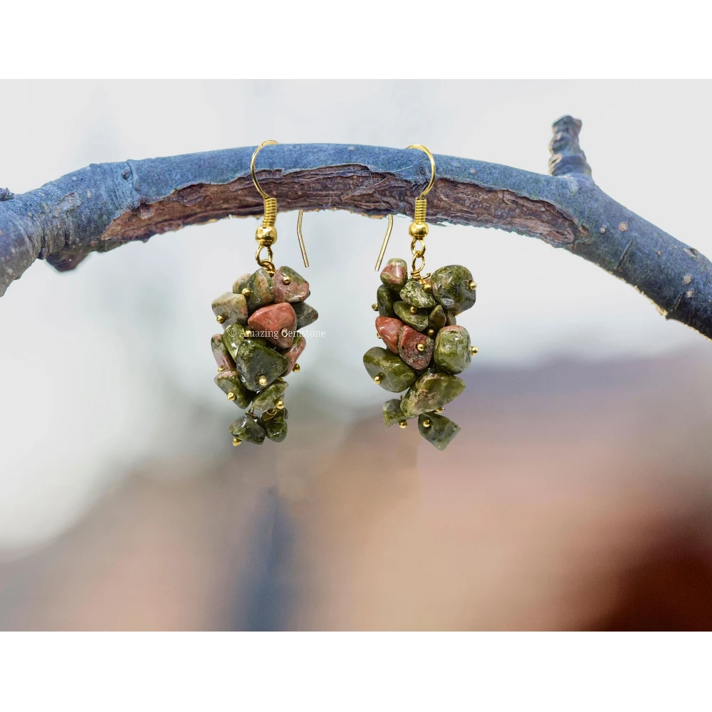 Unakite Crystal Earrings (Gold)