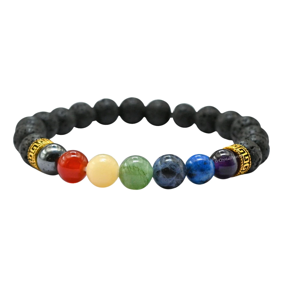 Bracciale 7 Chakra E Pietra Lavica Con Scatola Regalo