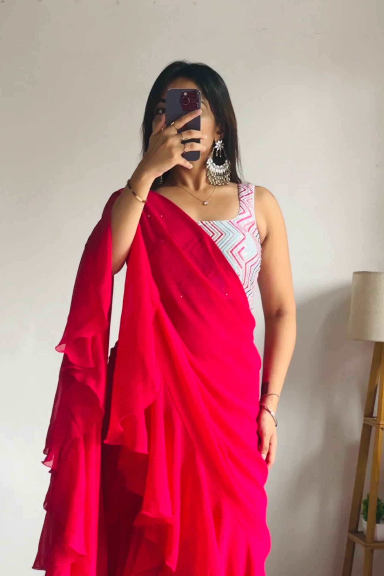 3199 Pink Ruffle Saree outfit set main image 0